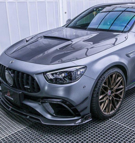 Mercedes Benz E63 E63S W213 2021 2022 2023 2024 with Aftermarket Parts - AE Front Canards Carbon Fiber from ArmorExtend