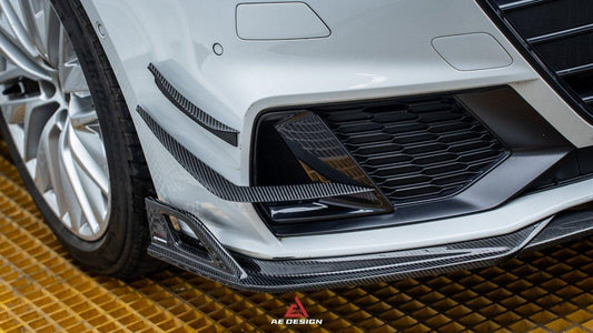 Audi S7 A7 (with s-line bumper) C8 2019 2020 2021 2022 2023 2024 with Aftermarket Parts - AE Front Canards Carbon Fiber from ArmorExtend