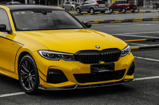 BMW 3 Series 330i M340i G20 (Pre-LCI) 2019 2020 2021 2022 with Aftermarket Parts - AE Style Front Canards Carbon Fiber from ArmorExtend