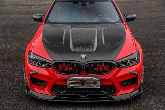BMW M5/M5C F90 Pre-LCI 2018 2019 2020 & M5/M5C F90 LCI 2021 2022 2023 2024 with Aftermarket Parts - AE Front Canards Carbon Fiber from ArmorExtend