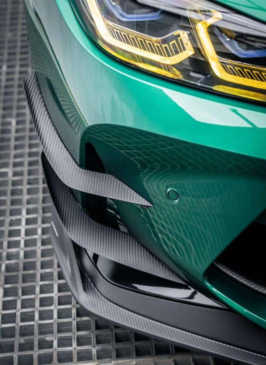 BMW M3 G80 G81 2021 2022 2023 2024 & M4 G82 G83 2021 2022 2023 2024 with Aftermarket Parts - AE V2 Style Front Canards Carbon Fiber from ArmorExtend