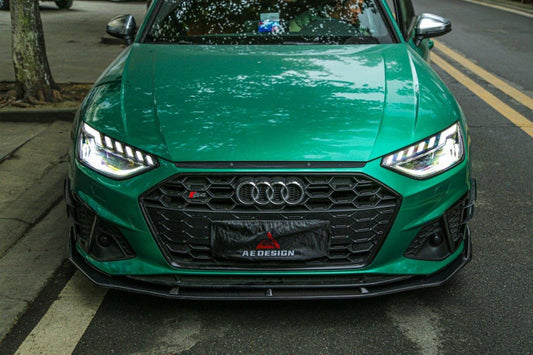 Audi S4 / A4 (With S-line Bumper) B9.5 2020 2021 2022 2023 2024 with Aftermarket Parts - AE Style Front Lip Carbon Fiber from ArmorExtend
