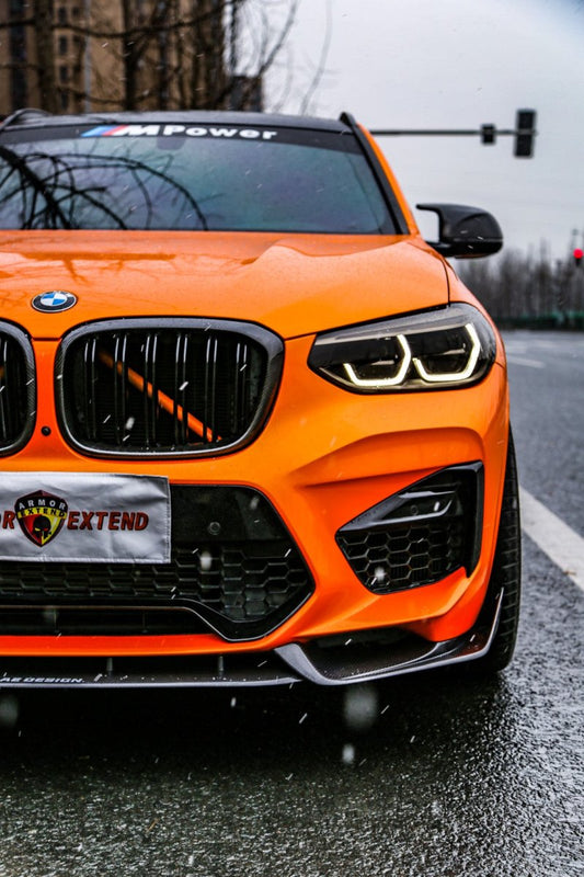 BMW X3M X3MC F97 Pre-LCI 2019 2020 2021 & X4M X4MC F98 Pre-LCI 2019 2020 2021 with Aftermarket Parts - AE Front Lip Carbon Fiber from ArmorExtend