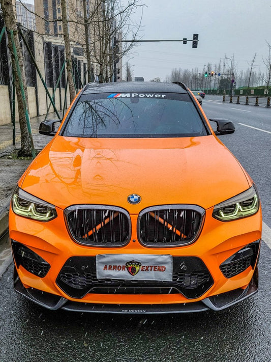 BMW X3M X3MC F97 Pre-LCI 2019 2020 2021 & X4M X4MC F98 Pre-LCI 2019 2020 2021 with Aftermarket Parts - AE Front Lip Carbon Fiber from ArmorExtend