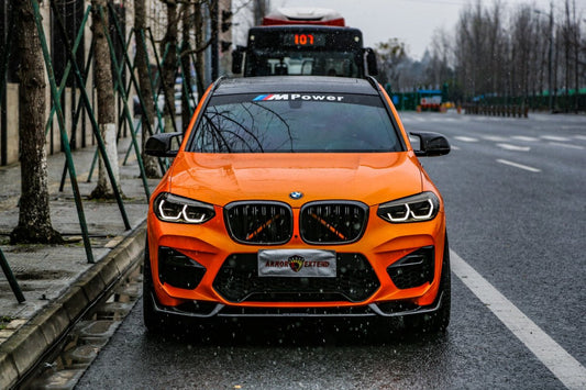 BMW X3M X3MC F97 Pre-LCI 2019 2020 2021 & X4M X4MC F98 Pre-LCI 2019 2020 2021 with Aftermarket Parts - AE Front Lip Carbon Fiber from ArmorExtend