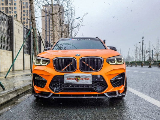 BMW X3M X3MC F97 Pre-LCI 2019 2020 2021 & X4M X4MC F98 Pre-LCI 2019 2020 2021 with Aftermarket Parts - AE Front Lip Carbon Fiber from ArmorExtend