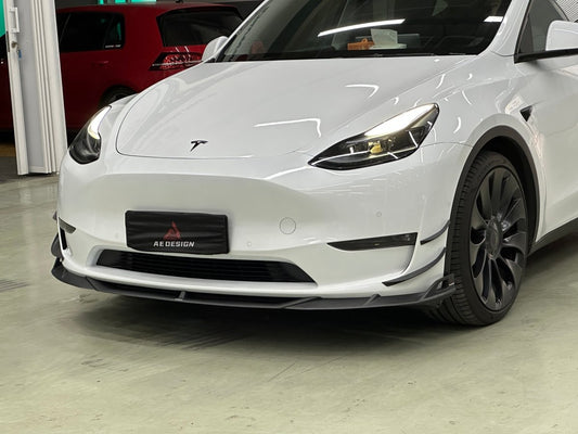 Tesla Model Y 2020 2021 2022 2023 2024 with Aftermarket Parts - AE Style Front Lip Carbon Fiber from ArmorExtend