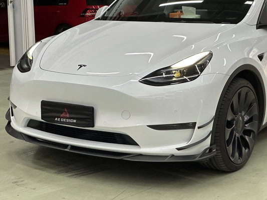 Tesla Model Y 2020 2021 2022 2023 2024 with Aftermarket Parts - AE Style Front Lip Carbon Fiber from ArmorExtend