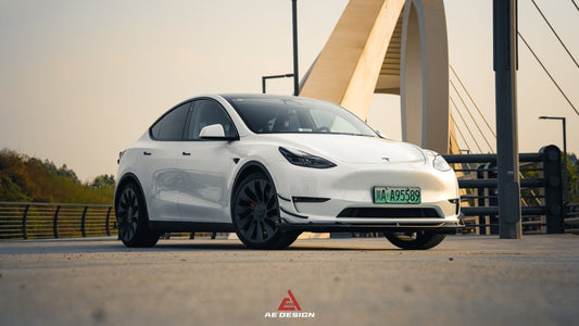 Tesla Model Y 2020 2021 2022 2023 2024 with Aftermarket Parts - AE Style Front Lip Carbon Fiber from ArmorExtend