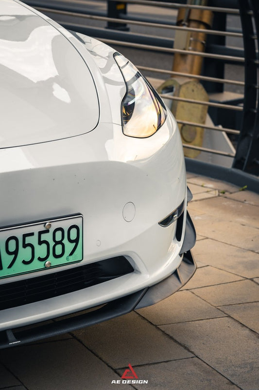 Tesla Model Y 2020 2021 2022 2023 2024 with Aftermarket Parts - AE Style Front Lip Carbon Fiber from ArmorExtend