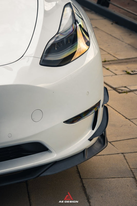 Tesla Model Y 2020 2021 2022 2023 2024 with Aftermarket Parts - AE Style Front Lip Carbon Fiber from ArmorExtend
