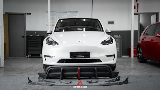 Tesla Model Y 2020 2021 2022 2023 2024 with Aftermarket Parts - AE Style Front Lip Carbon Fiber from ArmorExtend