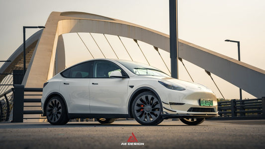 Tesla Model Y 2020 2021 2022 2023 2024 with Aftermarket Parts - AE Style Front Lip Carbon Fiber from ArmorExtend