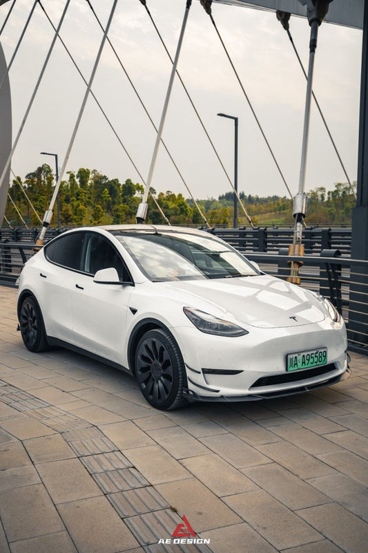 Tesla Model Y 2020 2021 2022 2023 2024 with Aftermarket Parts - AE Style Front Lip Carbon Fiber from ArmorExtend