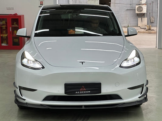 Tesla Model Y 2020 2021 2022 2023 2024 with Aftermarket Parts - AE Style Front Lip Carbon Fiber from ArmorExtend
