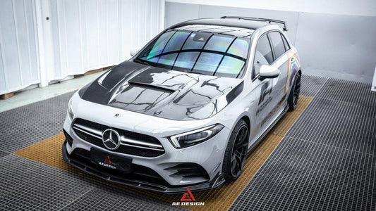 Mercedes Benz A-Class A220 (with sport-package bumper) Pre-facelift /A35 /A35L W177 2019 2020 2021 2022 2023 2024 with Aftermarket Parts - AE Front Lip Carbon Fiber from ArmorExtend
