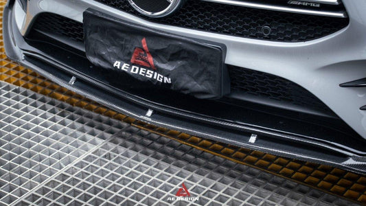 Mercedes Benz A-Class A220 (with sport-package bumper) Pre-facelift /A35 /A35L W177 2019 2020 2021 2022 2023 2024 with Aftermarket Parts - AE Front Lip Carbon Fiber from ArmorExtend