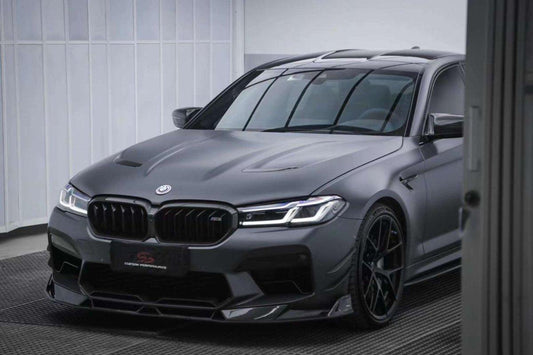 BMW M5 / M5C F90 Pre-LCI 2018 2019 2020 & M5 / M5C F90 LCI 2021 2022 2023 2024 With Aftermarket Parts - AE Lower Lip & Middle Lip Carbon Fiber from ArmorExtend