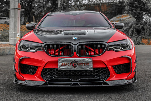 BMW M5 / M5C F90 Pre-LCI 2018 2019 2020 & M5 / M5C F90 LCI 2021 2022 2023 2024 With Aftermarket Parts - AE Lower Lip & Middle Lip Carbon Fiber from ArmorExtend