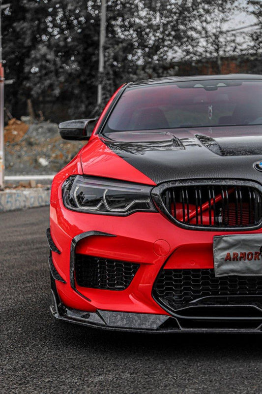 BMW M5 / M5C F90 Pre-LCI 2018 2019 2020 & M5 / M5C F90 LCI 2021 2022 2023 2024 With Aftermarket Parts - AE Lower Lip & Middle Lip Carbon Fiber from ArmorExtend