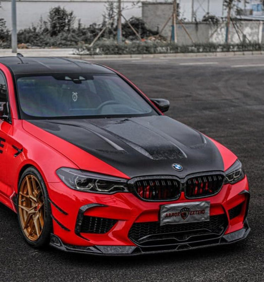 BMW M5 / M5C F90 Pre-LCI 2018 2019 2020 & M5 / M5C F90 LCI 2021 2022 2023 2024 With Aftermarket Parts - AE Lower Lip & Middle Lip Carbon Fiber from ArmorExtend