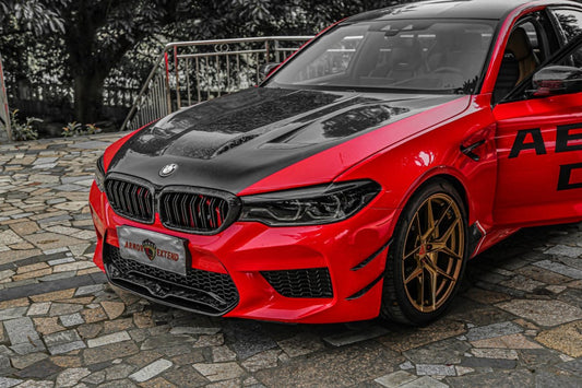BMW M5 / M5C F90 Pre-LCI 2018 2019 2020 & M5 / M5C F90 LCI 2021 2022 2023 2024 With Aftermarket Parts - AE Lower Lip & Middle Lip Carbon Fiber from ArmorExtend