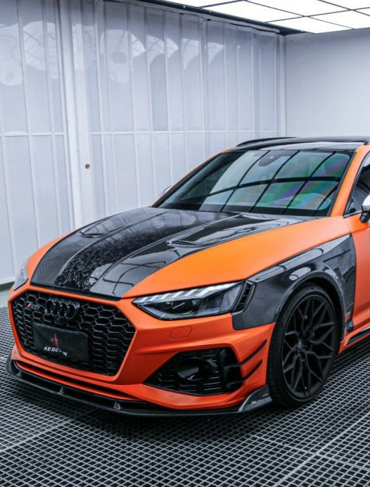 Audi RS4 B9 B9.5 2018-ON & S4 / A4 / A4 Allroad / A4 Avant B9 B9.5 2017 2018 2019 2020 2021 2022 2023 2024 with Aftermarket Parts - AE Style Hood Bonnet Carbon Fiber from ArmorExtend