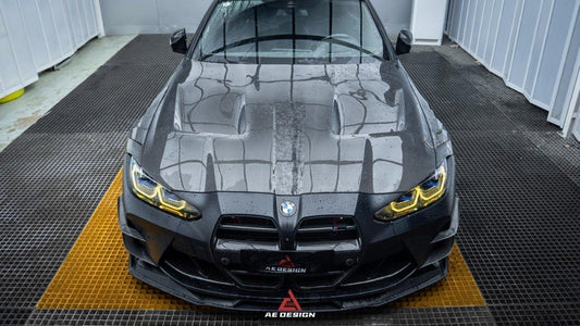 BMW M3 G80 G81 & M4 G82 G83 2021 2022 2023 2024 with Aftermarket Parts - AE Style Hood Carbon Fiber from ArmorExtend