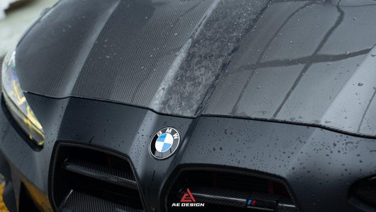 BMW M3 G80 G81 & M4 G82 G83 2021 2022 2023 2024 with Aftermarket Parts - AE Style Hood Carbon Fiber from ArmorExtend