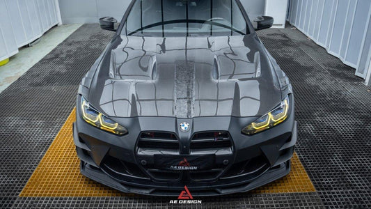 BMW M3 G80 G81 & M4 G82 G83 2021 2022 2023 2024 with Aftermarket Parts - AE Style Hood Carbon Fiber from ArmorExtend