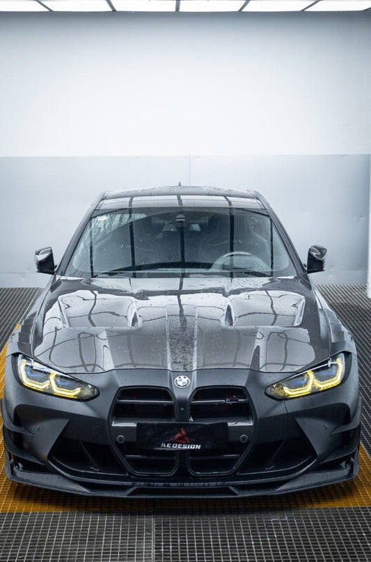 BMW M3 G80 G81 & M4 G82 G83 2021 2022 2023 2024 with Aftermarket Parts - AE Style Hood Carbon Fiber from ArmorExtend