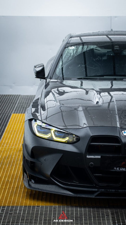 BMW M3 G80 G81 & M4 G82 G83 2021 2022 2023 2024 with Aftermarket Parts - AE Style Hood Carbon Fiber from ArmorExtend