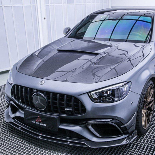 Mercedes Benz E63 E63S W213 2017 2018 2019 2020 2021 2022 2023 2024 with Aftermarket Parts - AE Hood Bonnet Carbon Fiber from ArmorExtend