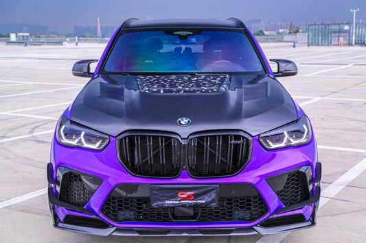 BMW X5 G05 & X5M X5MC F95 (Fits Both Pre-LCI & LCI) 2020 2021 2022 2023 2024 X6 G06 & X6M X6MC F96 (Fits Both Pre-LCI & LCI) 2020 2021 2022 2023 2024 with Aftermarket Parts - AE Style Hood Carbon Fiber from ArmorExtend