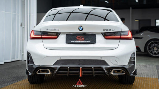 BMW 3 Series 330i (With M-Package Bumper, does not fit base model) M340i LCI G20 G21 2023 2024 with Aftermarket Parts - AE V1 Style Rear Diffuser & Canards Carbon Fiber from ArmorExtend