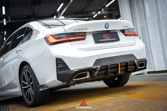 BMW 3 Series 330i (With M-Package Bumper, does not fit base model) M340i LCI G20 G21 2023 2024 with Aftermarket Parts - AE V1 Style Rear Diffuser & Canards Carbon Fiber from ArmorExtend
