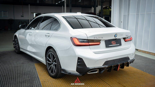 BMW 3 Series 330i (With M-Package Bumper, does not fit base model) M340i LCI G20 G21 2023 2024 with Aftermarket Parts - AE V1 Style Rear Diffuser & Canards Carbon Fiber from ArmorExtend