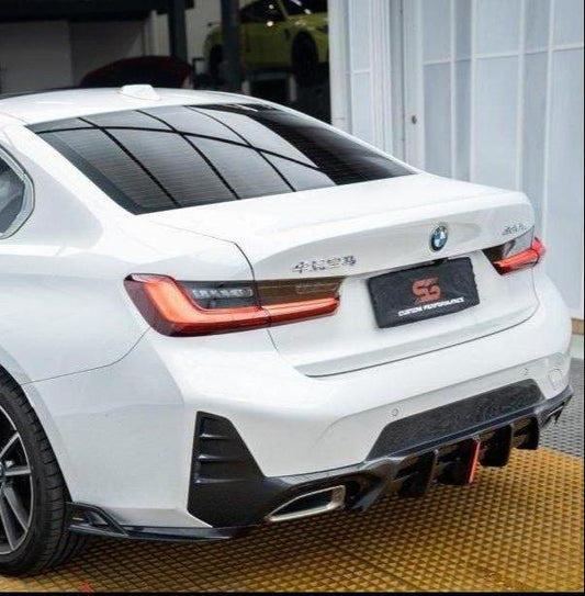 BMW 3 Series 330i (With M-Package Bumper, does not fit base model) M340i LCI G20 G21 2023 2024 with Aftermarket Parts - AE V1 Style Rear Diffuser & Canards Carbon Fiber from ArmorExtend
