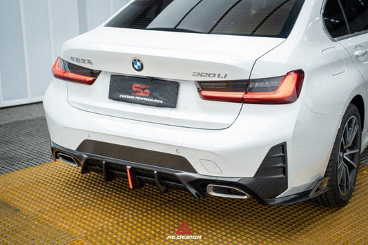 BMW 3 Series 330i (With M-Package Bumper, does not fit base model) M340i LCI G20 G21 2023 2024 with Aftermarket Parts - AE V1 Style Rear Diffuser & Canards Carbon Fiber from ArmorExtend