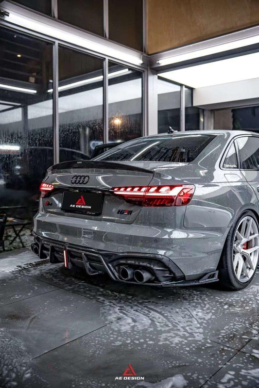 Audi S4 / A4 (With S-line Bumper) B9.5 2020 2021 2022 2023 2024 with Aftermarket Parts - AE / Plustic Style Rear Diffuser & Canards Carbon Fiber / ABS