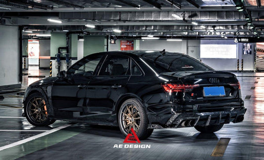 Your Audi S4 / A4 (With S-line Bumper) B9.5 2020 2021 2022 2023 2024 with Aftermarket Parts - AE Style Rear Diffuser Carbon Fiber from ArmorExtend