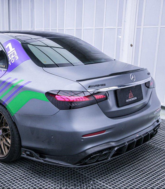 Mercedes Benz E-Class E350 E450 (with sport package bumper) W213 Facelift 2020 2021 2022 2023 2024 & E53 E63/S W213 Facelift 2020 2021 2022 2023 2024 with Aftermarket Parts - AE Rear Diffuser Carbon Fiber from ArmorExtend