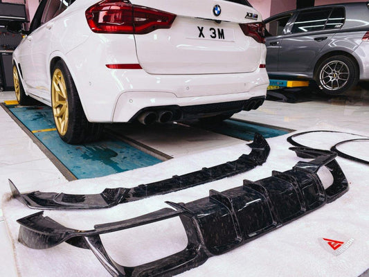 BMW X3M X3MC F97 (Fits Both Pre-LCI & LCI) 2019 2020 2021 2022 2023 2024 with Aftermarket Parts - AE V1 Style Rear Diffuser Carbon Fiber from ArmorExtend
