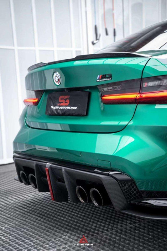 BMW M3 G80 G81 2021 2022 2023 2024 & M4 G82 G83 2021 2022 2023 2024 with Aftermarket Parts - AE V2 Style Rear Diffuser & Canards Carbon Fiber from ArmorExtend