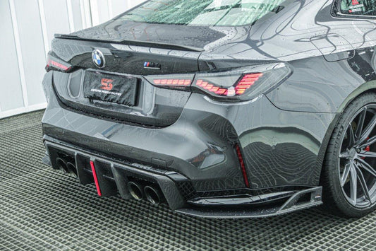 BMW M3 G80 G81 2021 2022 2023 2024 & M4 G82 G83 2021 2022 2023 2024 with Aftermarket Parts - AE V2 Style Rear Diffuser & Canards Carbon Fiber from ArmorExtend