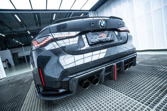 BMW M3 G80 G81 2021 2022 2023 2024 & M4 G82 G83 2021 2022 2023 2024 with Aftermarket Parts - AE V2 Style Rear Diffuser & Canards Carbon Fiber from ArmorExtend