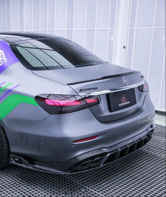 Mercedes Benz E-Class E350 E450 W213 2017 2018 2019 2020 2021 2022 2023 2024 & E53 E63 W213 2018 2019 2020 2021 2022 2023 2024 with Aftermarket Parts - AE Rear Spoiler Carbon Fiber from ArmorExtend