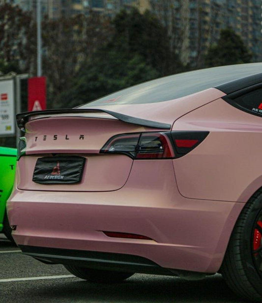 Tesla Model 3 2017 2018 2019 2020 2021 2022 2023 with Aftermarket Parts - AE Style Rear Spoiler Carbon Fiber from ArmorExtend