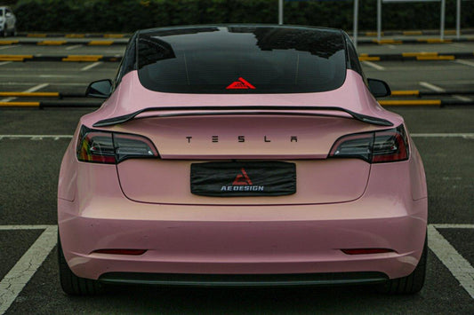 Tesla Model 3 2017 2018 2019 2020 2021 2022 2023 with Aftermarket Parts - AE Style Rear Spoiler Carbon Fiber from ArmorExtend