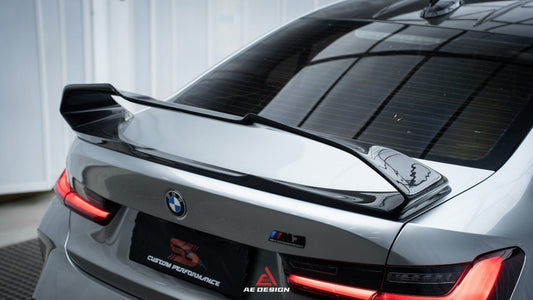 BMW M3 G80 2021 2022 2023 2024 & 3 Series 330i M340i (Fits Both Pre-LCI & LCI) 2019 2020 2021 2022 2023 2024 with Aftermarket Parts - AE Style Rear Wing Carbon Fiber from ArmorExtend